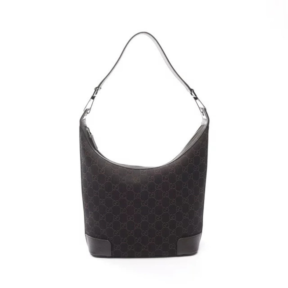 Gucci GG Shoulder Bag Canvas Leather Brown